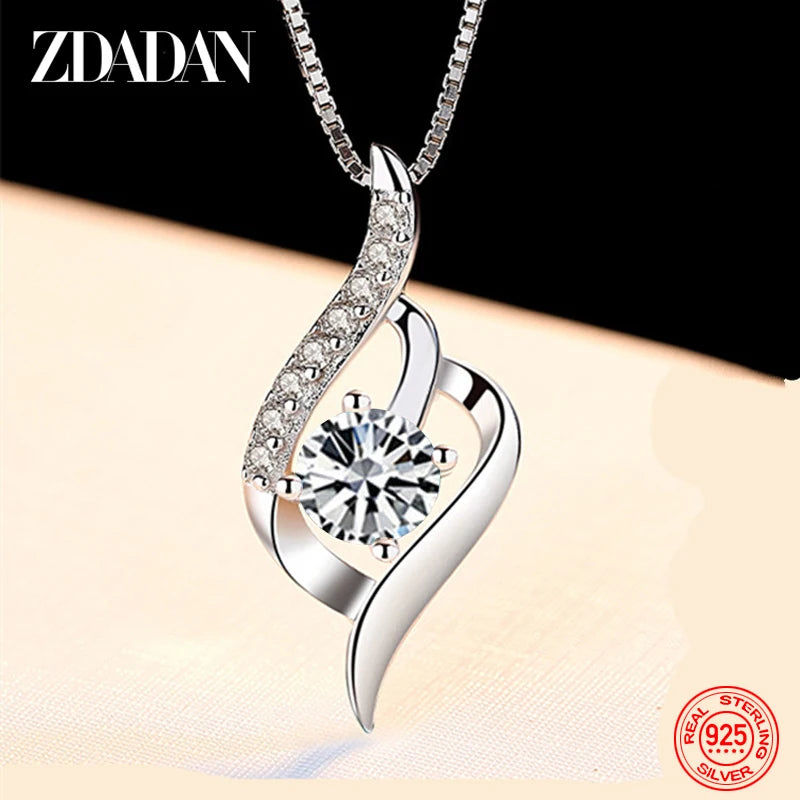 ZDADAN 925 Silver Blue Crystal Necklace - Wedding Chain