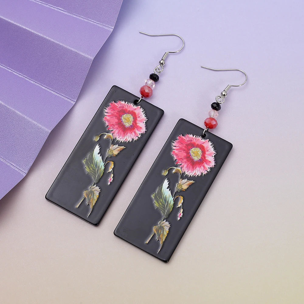 Black Acrylic 3D Flower Earrings - 2026 Vintage Elegant