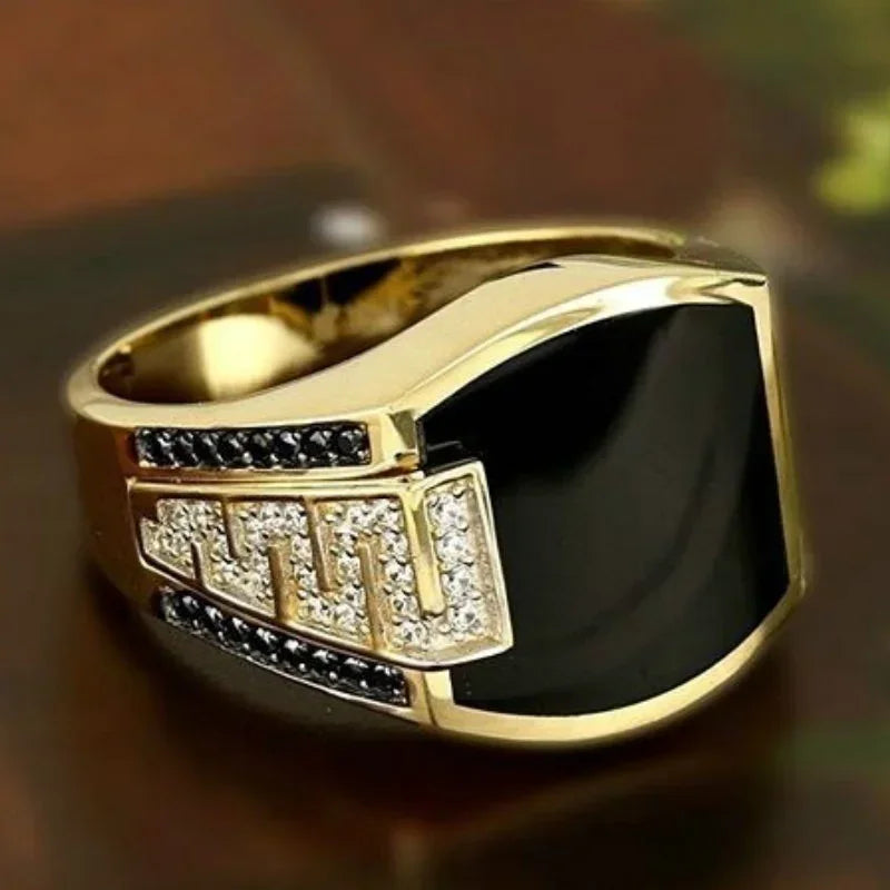 Gold & Black Stone Men's Ring - Punk Luxury