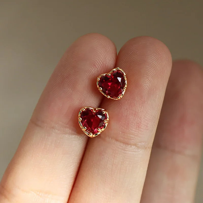 925 Silver Needle Shiny Zircon Stud Earrings - Gold Plating