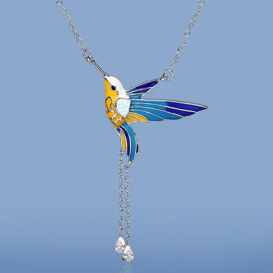 2024 Fashion Bird Pendant Necklace - Color Epoxy Tassel Enamel
