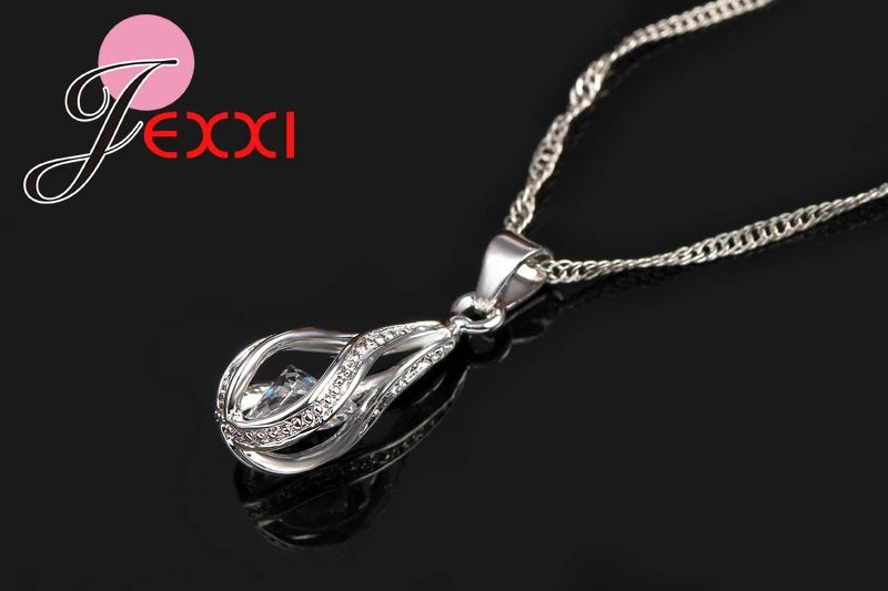 925 Sterling Silver CZ Jewelry Set - Water Drop Design