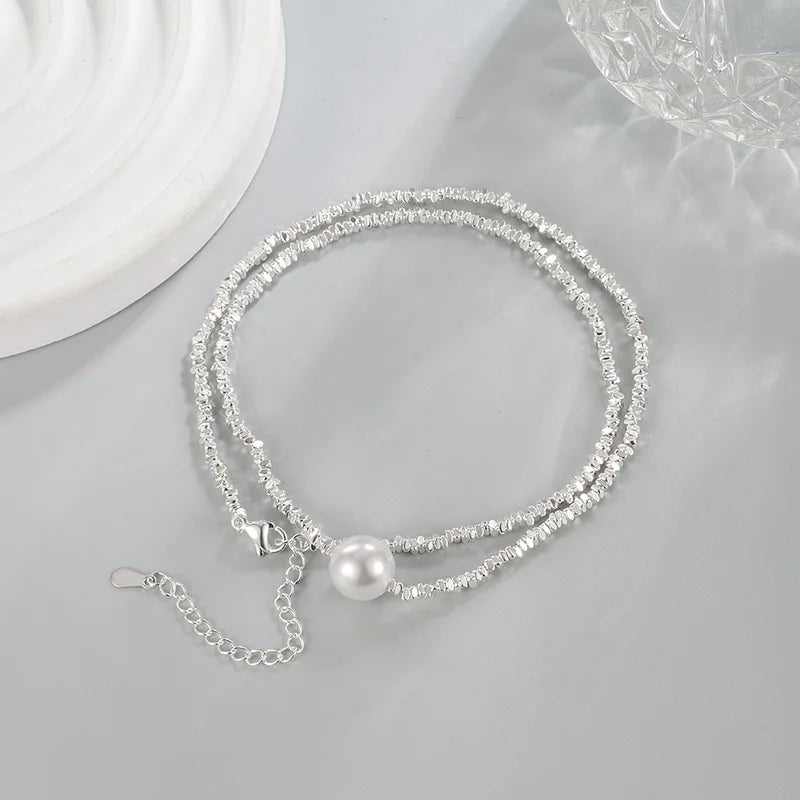925 Silver Pearl Thin Chain Necklace - Trendy Simple Elegant
