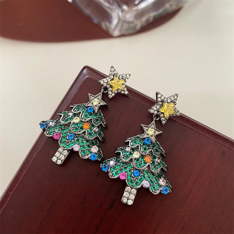 Christmas Tree Star Earrings - Rotating Pendant Design