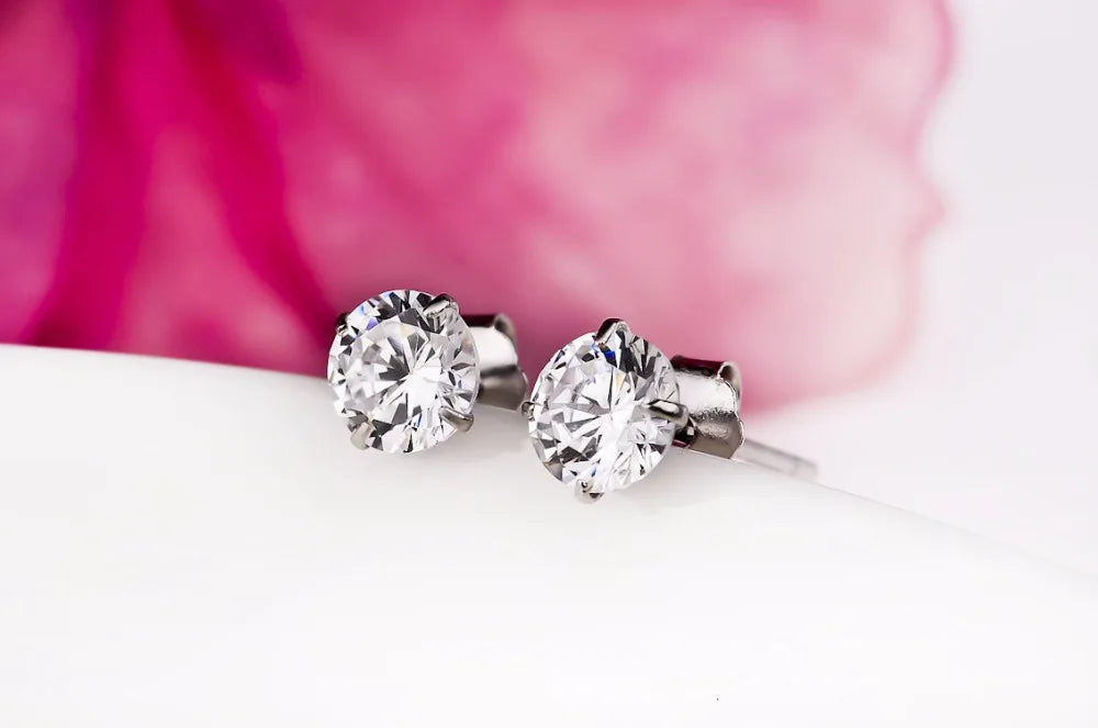 925 Sterling Silver CZ Stud Earrings - Crystal Zircon Channel