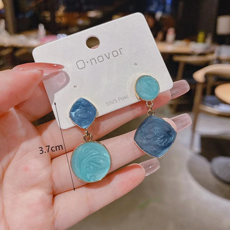 Blue Geometric Earrings - 2024 Bohemian Flower Butterfly