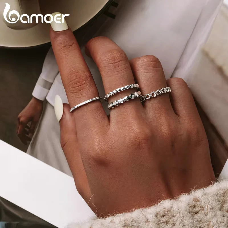 BAMOER 925 Silver Forever Love Heart Ring - Korean Style
