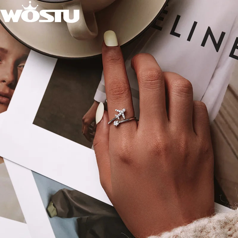 WOSTU 925 Silver Open Ring - Adjustable Wedding Band