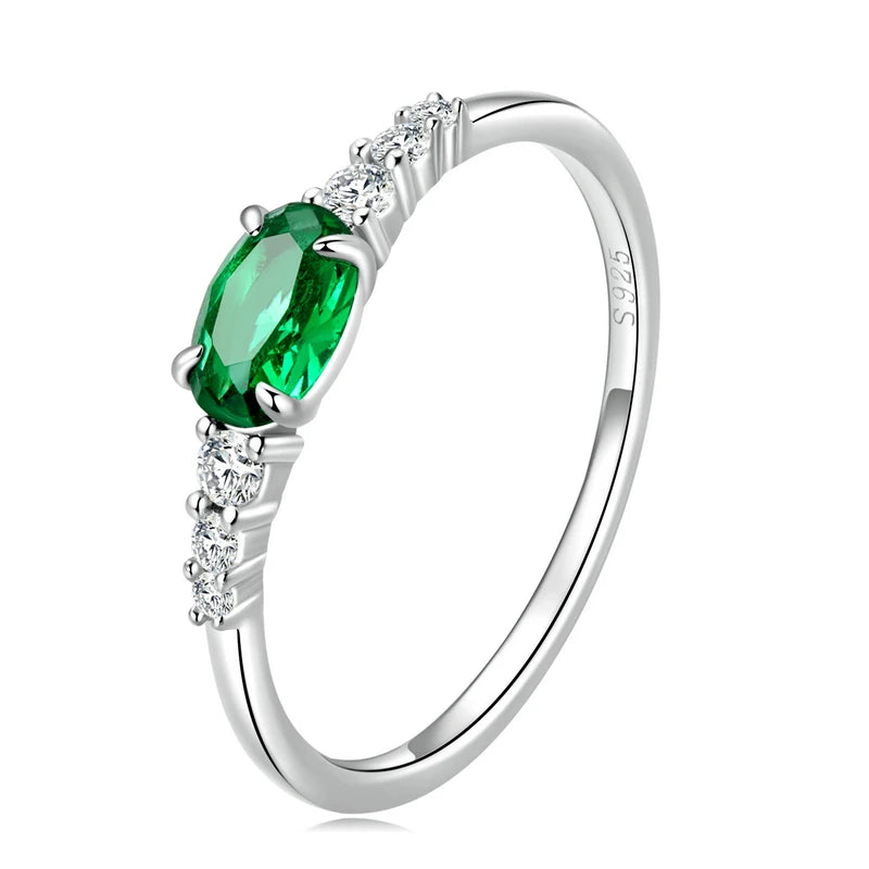 BAMOER 925 Silver Oval Gemstone Ring - Green Pink Zircon