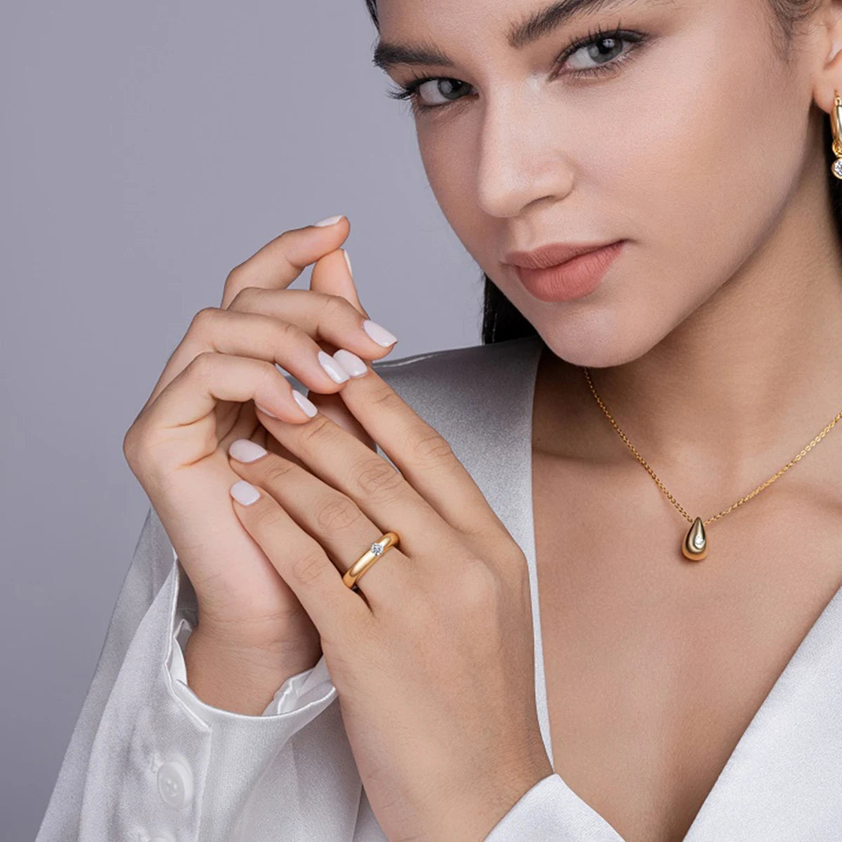 18K Gold Plated Moissanite Ring - Minimalist Band