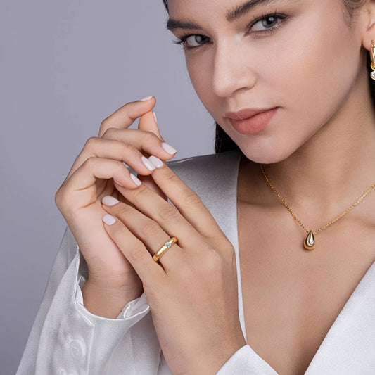 18K Gold Plated Moissanite Ring - Minimalist Band