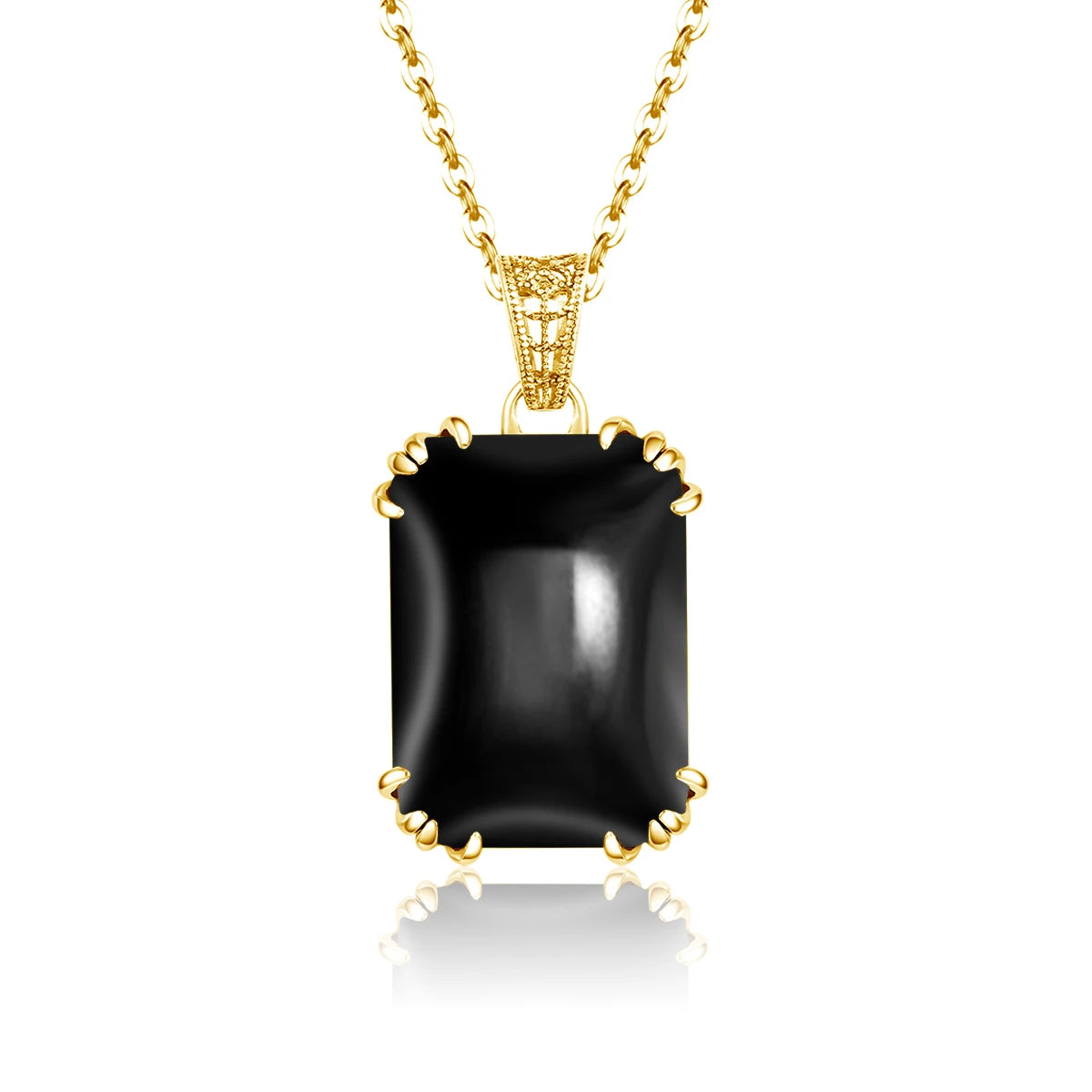 SILVERCHAKRA 14K Gold Black Onyx Necklace - 925 Silver Gemstone