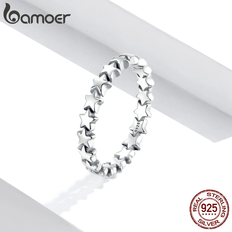 BAMOER 925 Silver Star Ring - Stackable Wedding Band