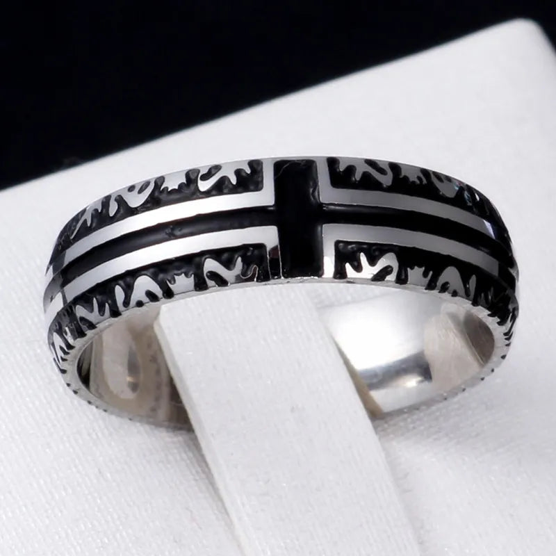 Christian Cross Bible Ring - Titanium Steel Engraved