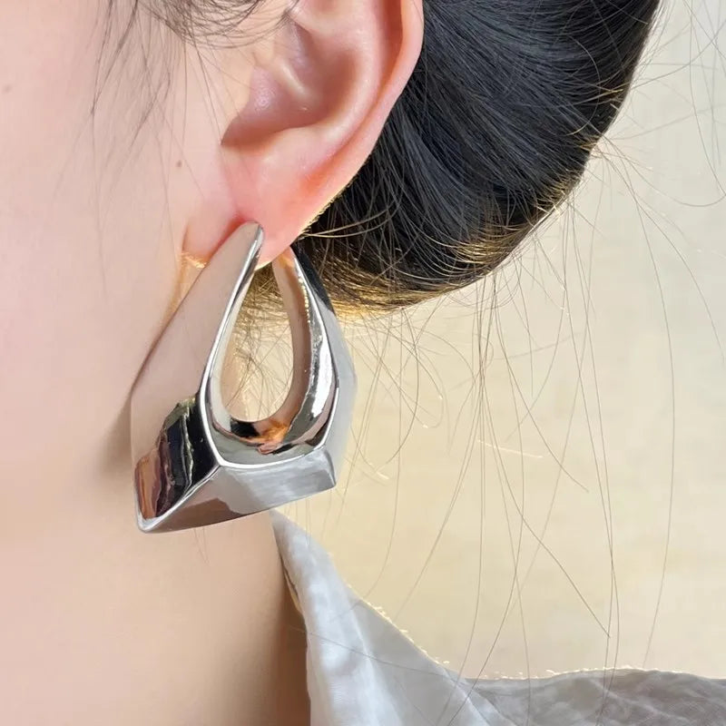 Exaggerated Geometric Large Earrings - Irregular Metal