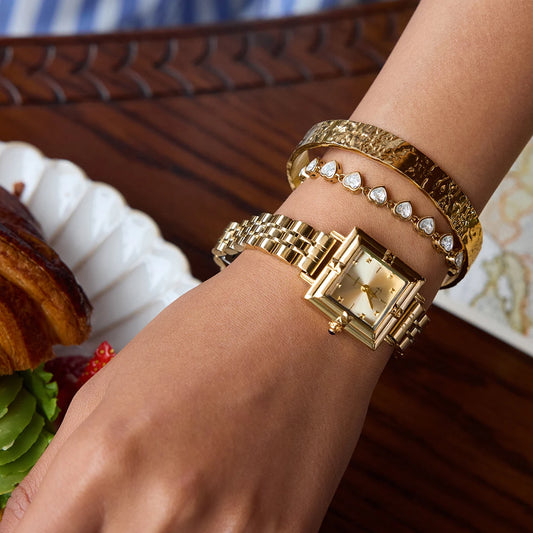 Uworld Heart Zircon Bracelet - Square Geometric Wide Face