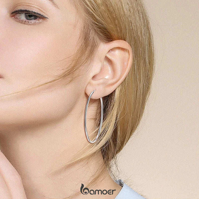 BAMOER 925 Silver Large Hoop Earrings - 30/40mm Circle