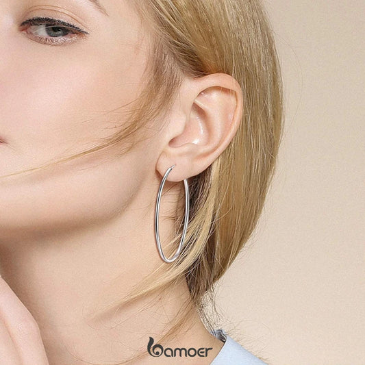 BAMOER 925 Silver Large Hoop Earrings - 30/40mm Circle