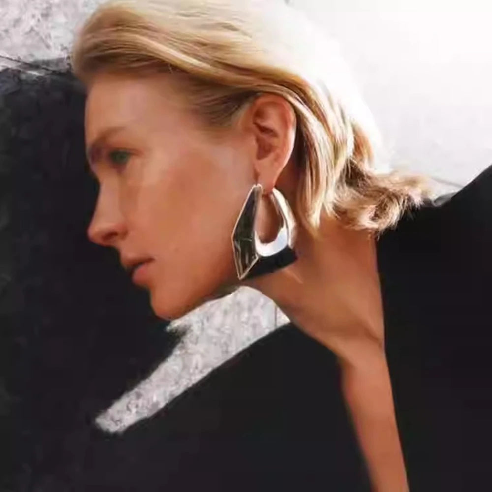 Exaggerated Geometric Large Earrings - Irregular Metal