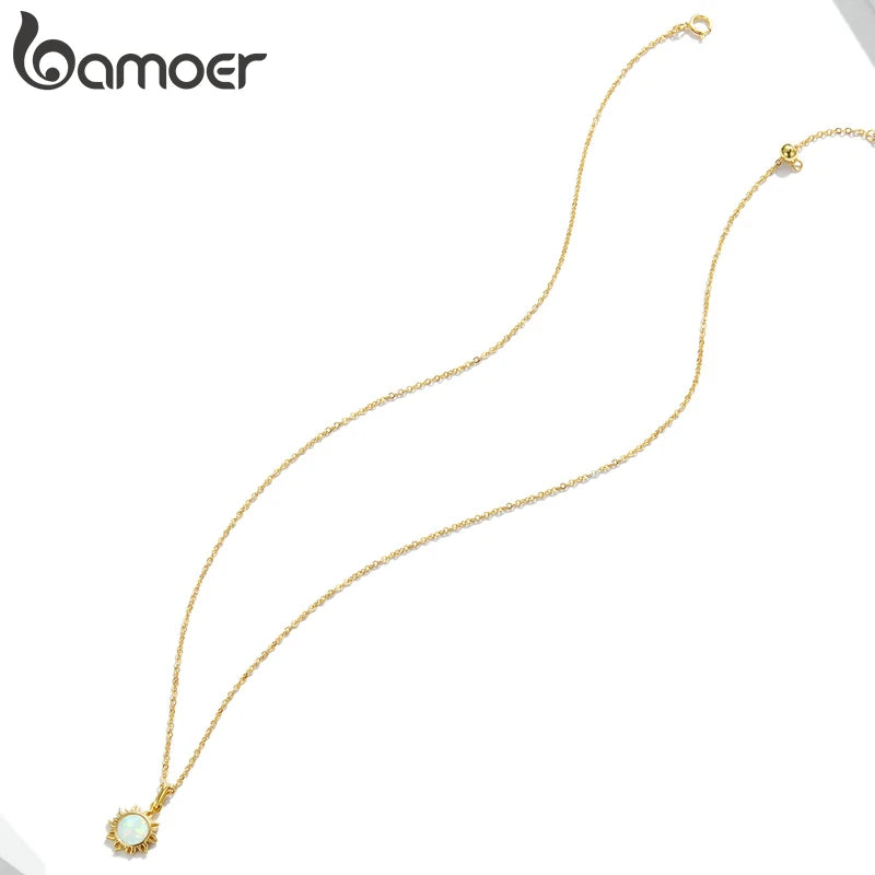 BAMOER 925 Silver White Opal Sun Necklace - Apollo Chain