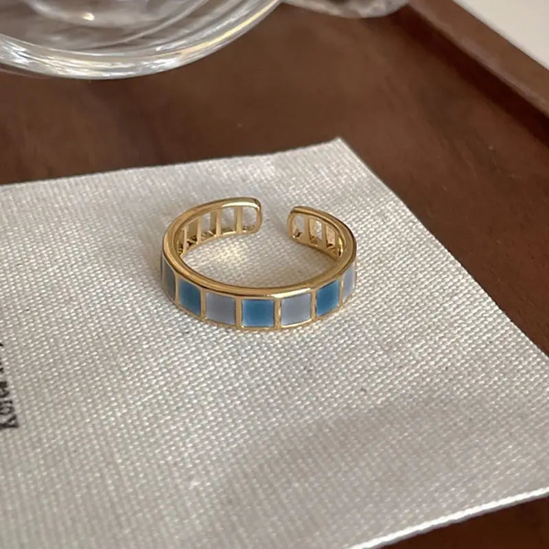 Colorful Drip Glaze Ring - Retro Geometric Gold