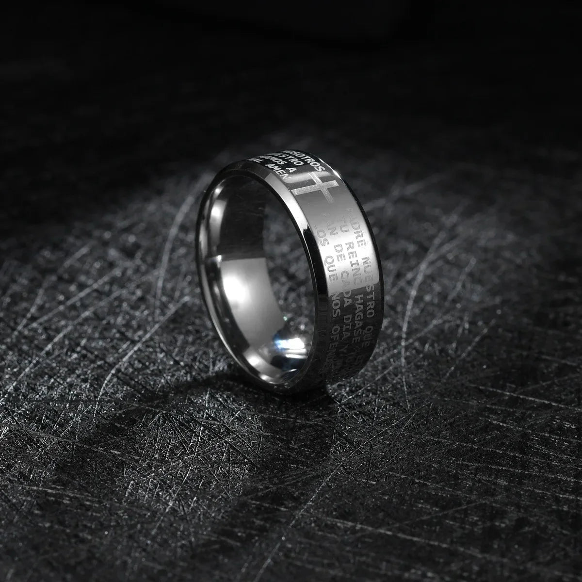 Christian Cross Bible Ring - Titanium Steel Engraved
