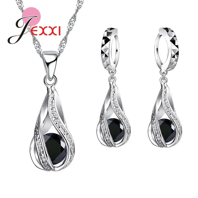 925 Sterling Silver CZ Jewelry Set - Water Drop Design