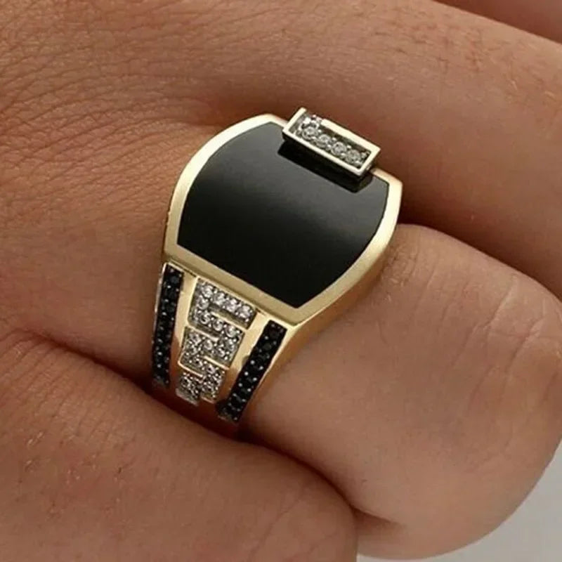 Gold & Black Stone Men's Ring - Punk Luxury