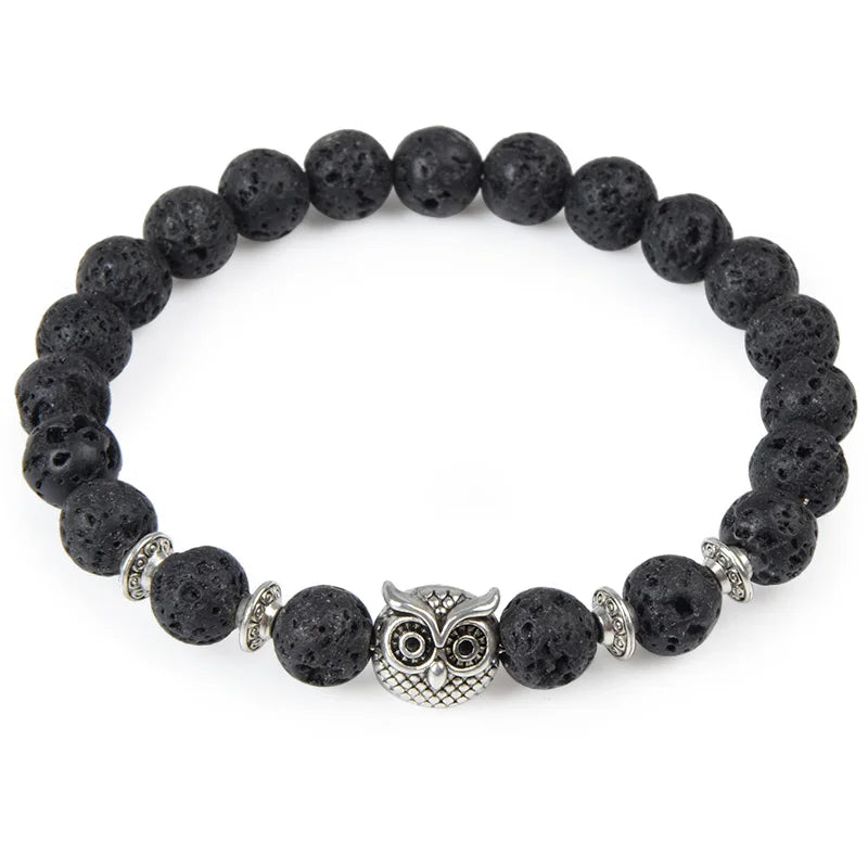 Tiger Eye Lion Head Bracelet - Leopard Owl Buddha Skull Charm