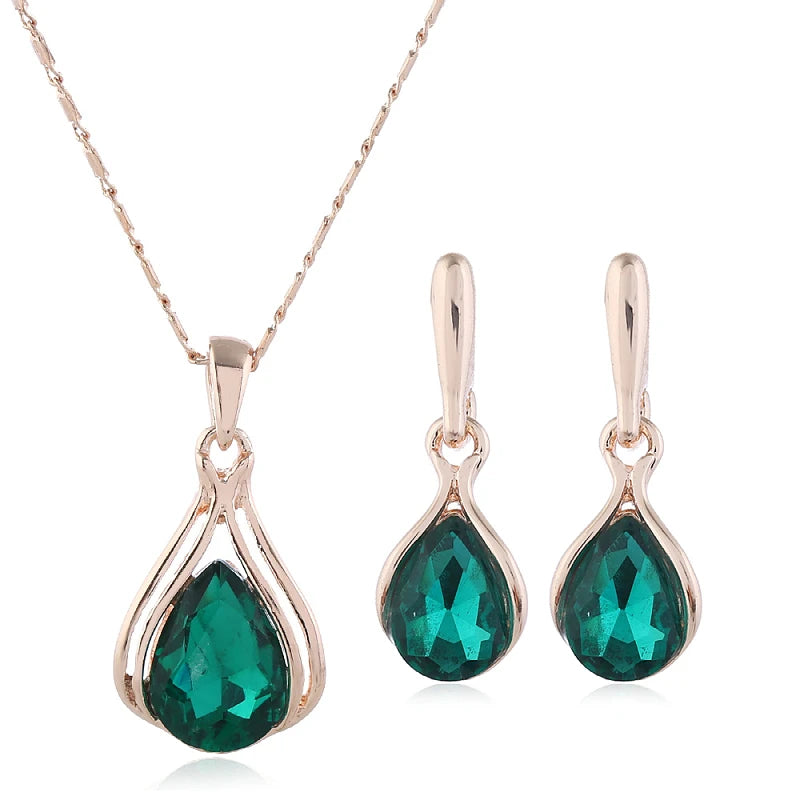Blue Green Water Drop Jewelry Set - Geometric Design