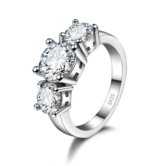 925 Sterling Silver 3-Stone CZ Ring - Prong Setting