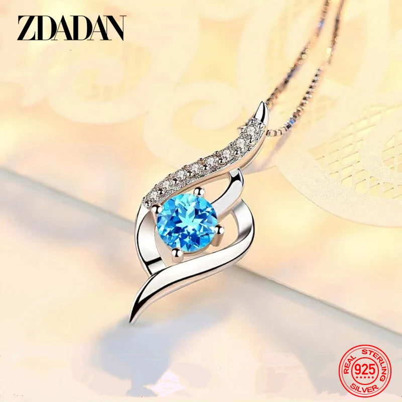 ZDADAN 925 Silver Blue Crystal Necklace - Wedding Chain