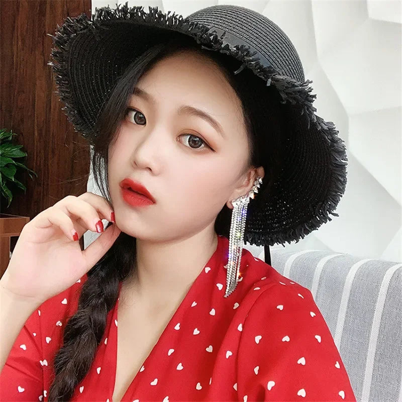 FYUAN Long Tassel Rhinestone Drop Earrings - Shiny Water Drop