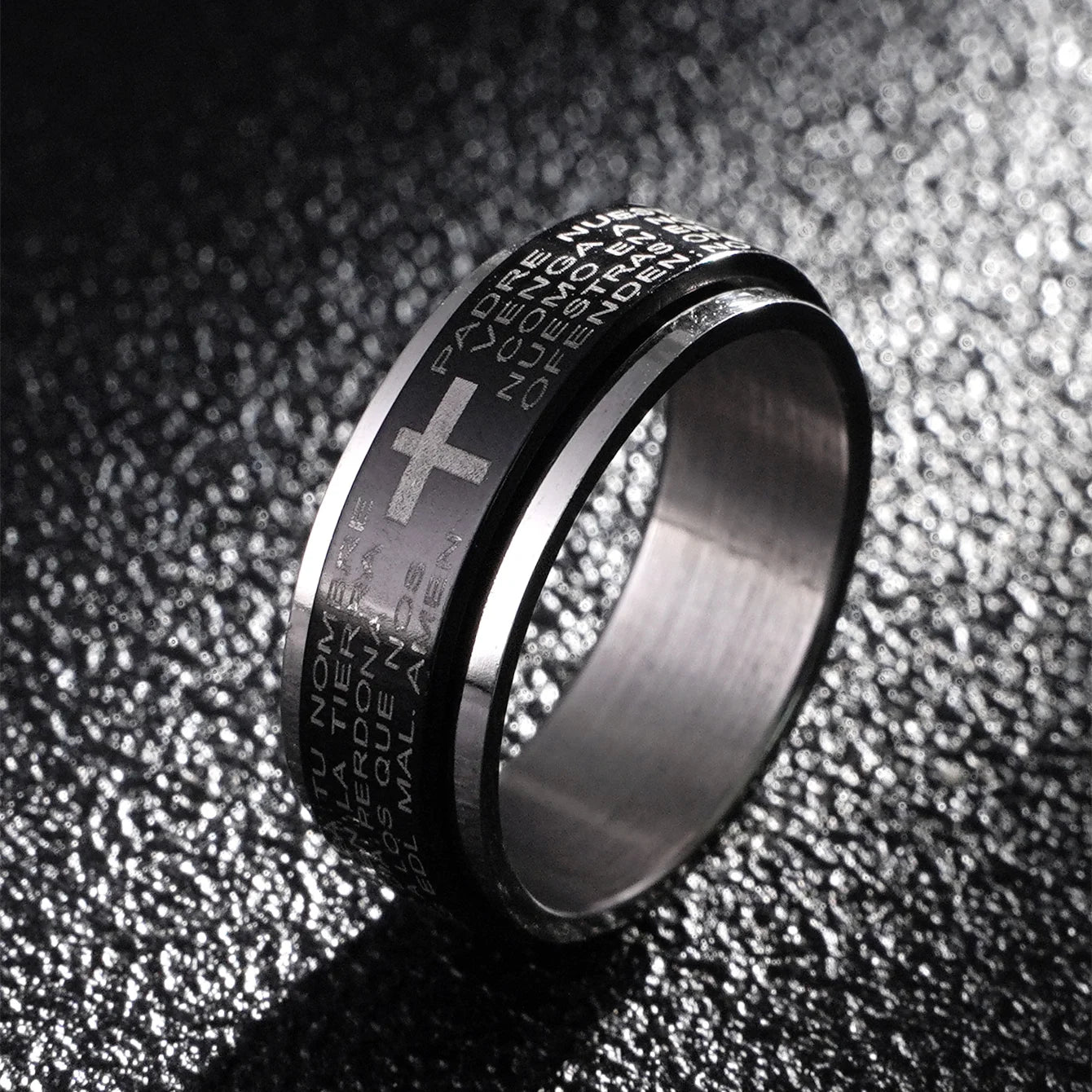 Christian Cross Bible Ring - Titanium Steel Engraved