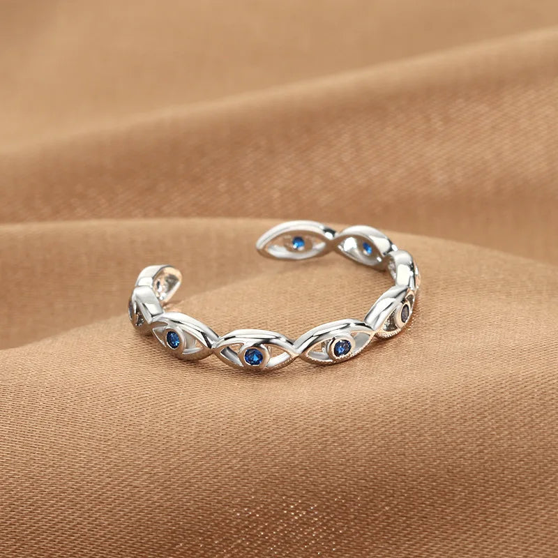 YILUOCD Evil Eye Ring - Blue Zircon Adjustable