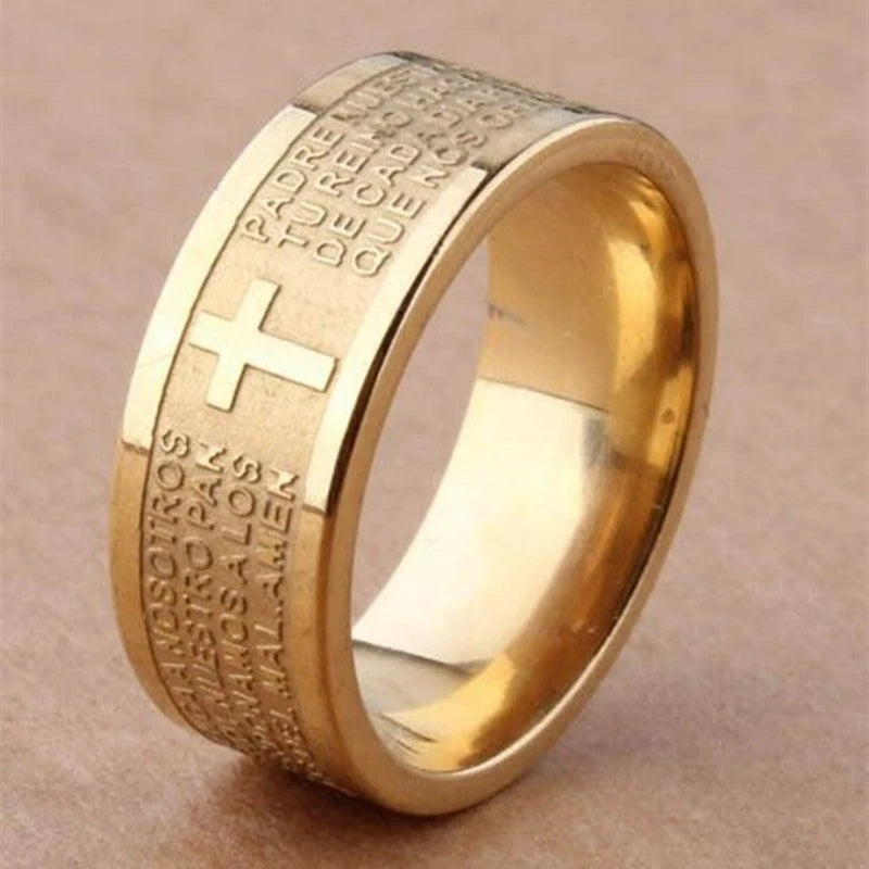 Christian Cross Bible Ring - Titanium Steel Engraved