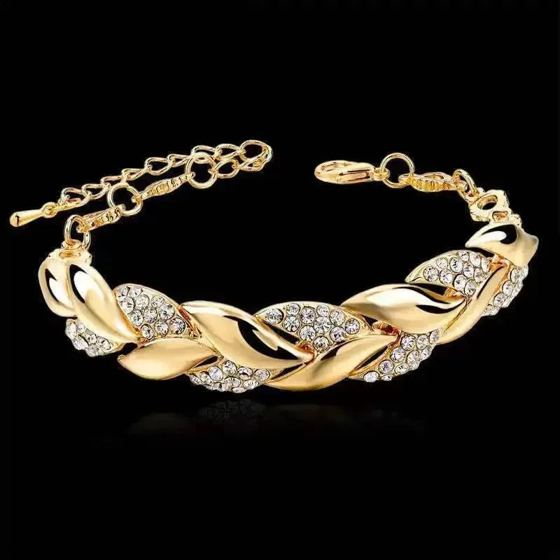 Luxury Love Braided Leaf Bracelet - Crystal Wedding Charm