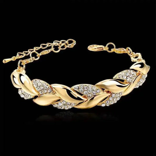 Luxury Love Braided Leaf Bracelet - Crystal Wedding Charm