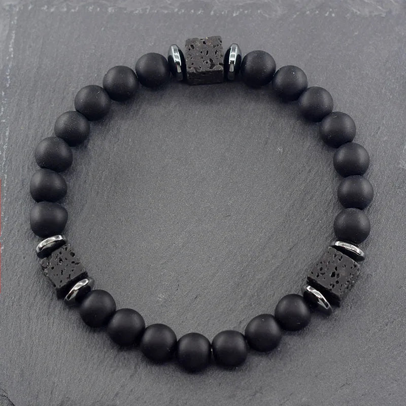 Retro Black Volcanic Bracelet - Frosted Onyx Lava Beads
