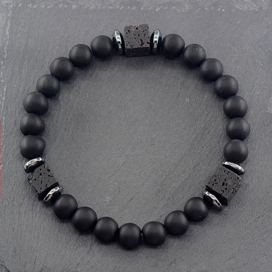 Retro Black Volcanic Bracelet - Frosted Onyx Lava Beads