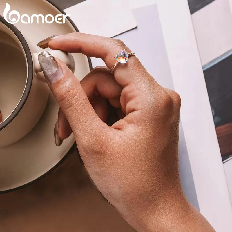 BAMOER 925 Silver Sparkling Heart Ring - Eternity Band