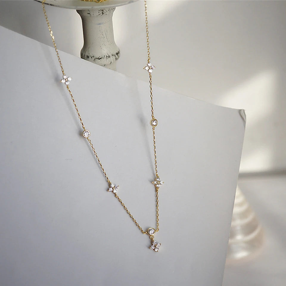 Yupsk Zircon Four-Leaf Flower Necklace - Light Luxury Choker