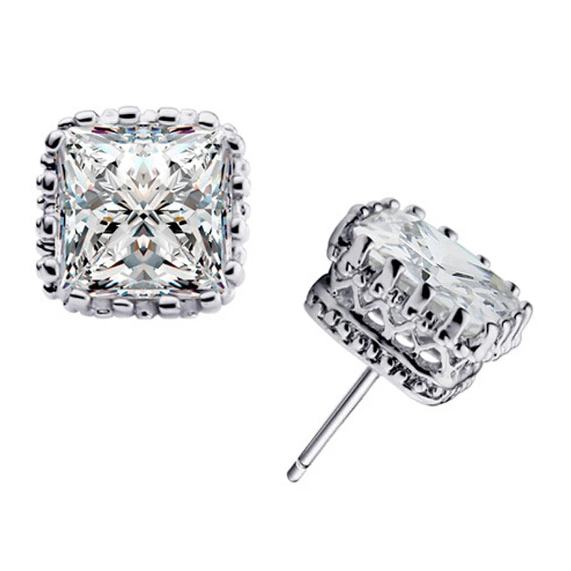 925 Silver 6MM Square CZ Stud Earrings - Genuine Fast Ship