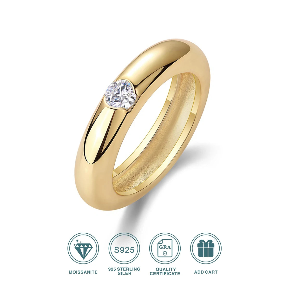 18K Gold Plated Moissanite Ring - Minimalist Band