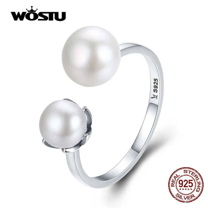 WOSTU 925 Silver Freshwater Pearl Ring - Cultured Elegance
