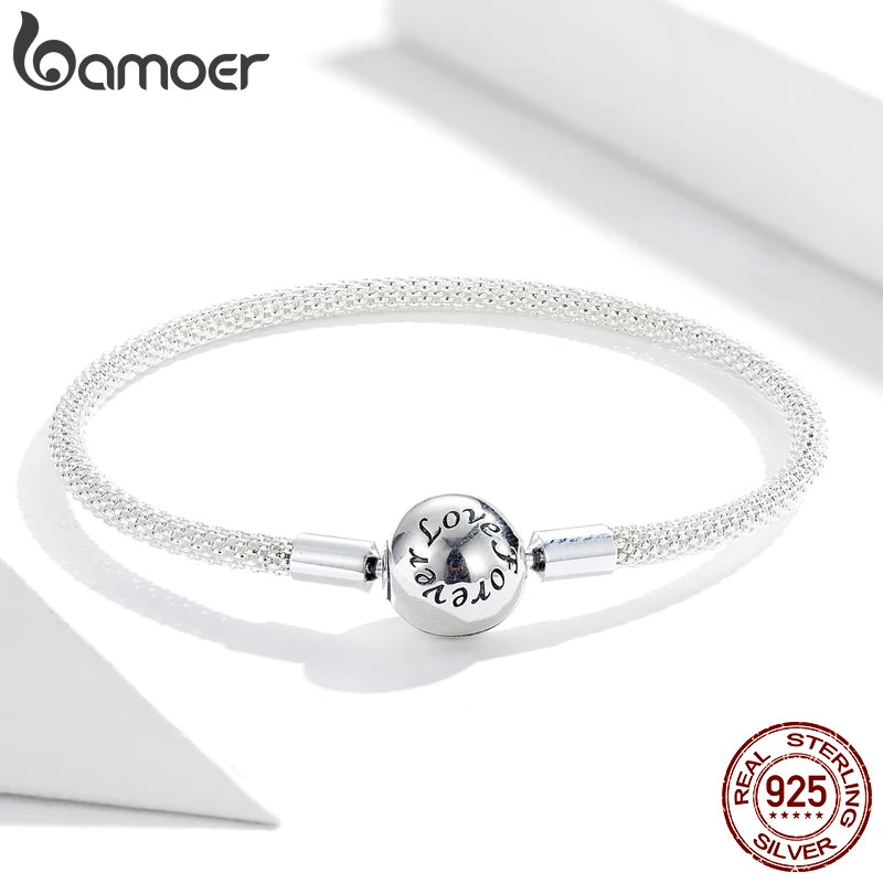 BAMOER 925 Silver Love Forever Snake Chain Bracelet - DIY Charm