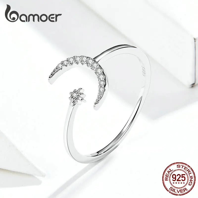 BAMOER 925 Silver Minimalist Ring - Simple Adjustable Band