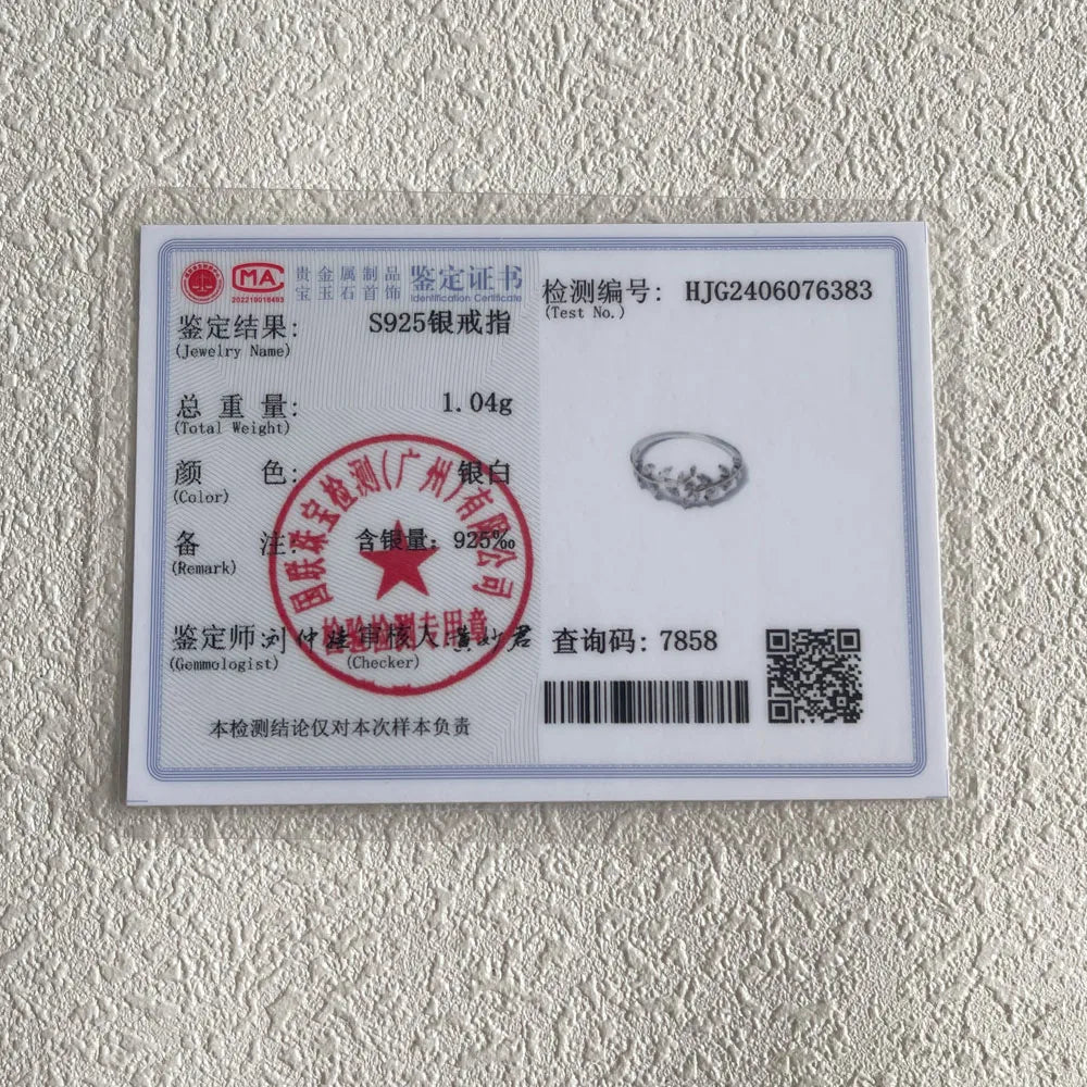 925 Sterling Silver Leaf Ring - Zircon Adjustable