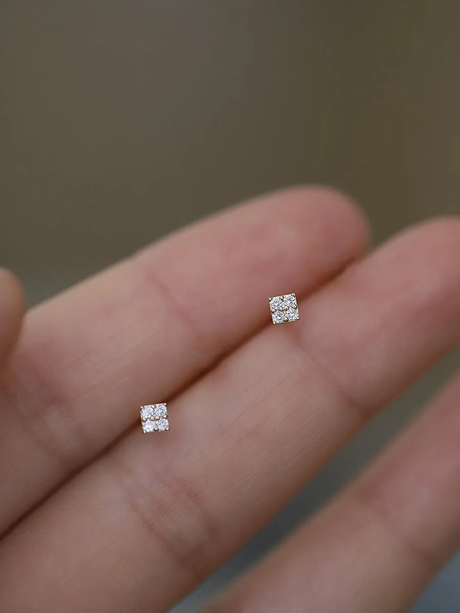 925 Silver Needle Shiny Zircon Stud Earrings - Gold Plating
