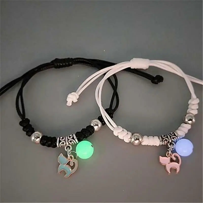 2PC Luminous Star Couple Bracelet - Cat Flower Heart Moon Charm